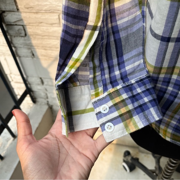 Blue Yellow White Checked Shirt - Picture 5 of 6